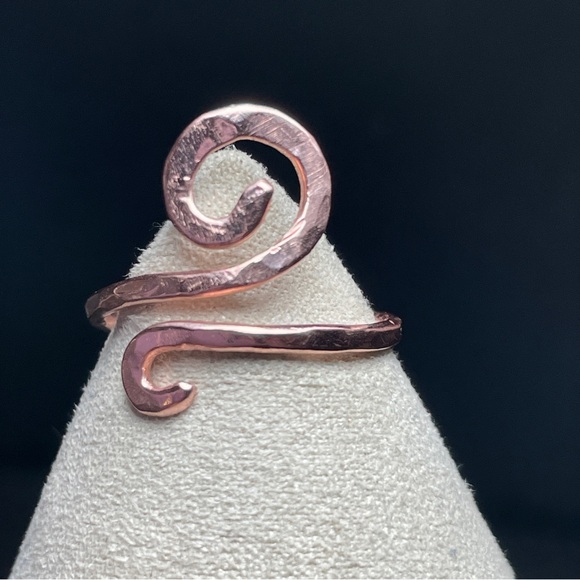 Hammered Copper Spiral Ring Adjustable Statement Boho 
Jewelry - Picture 5 of 6